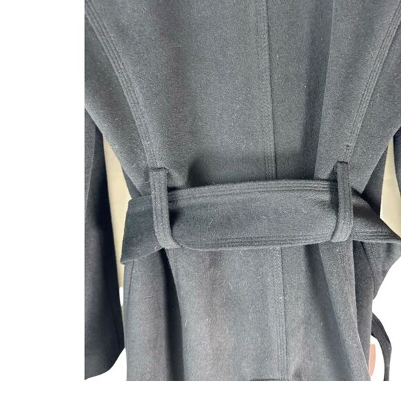 Banana Republic Black Wool Blend Trench Style Kick Pleat Belted Coat Sz M - Picture 5 of 9